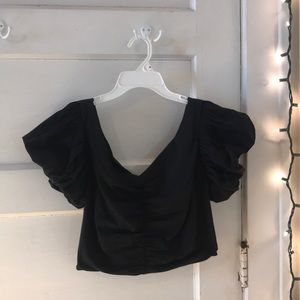 Black Puff Sleeved Crop Top
